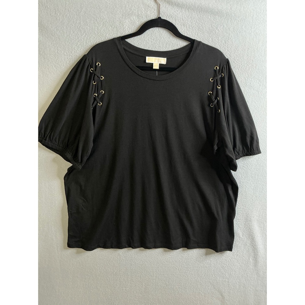 Michael Kors Top Women's 2X Puff Sleeve T-Shirt Lace-Up Detail Top‎ Blouse NWT
